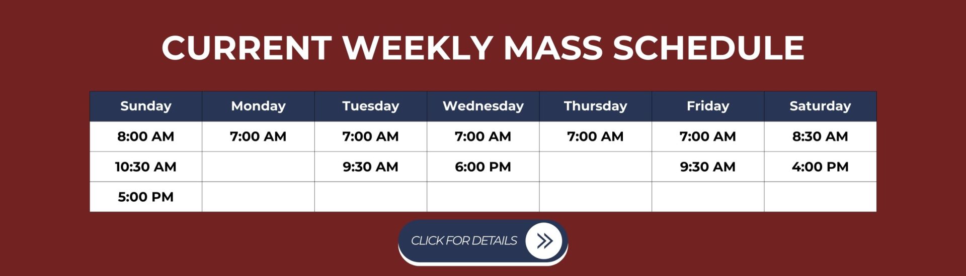 Updated Current MAss Schedule December 2025 ASCC Banner